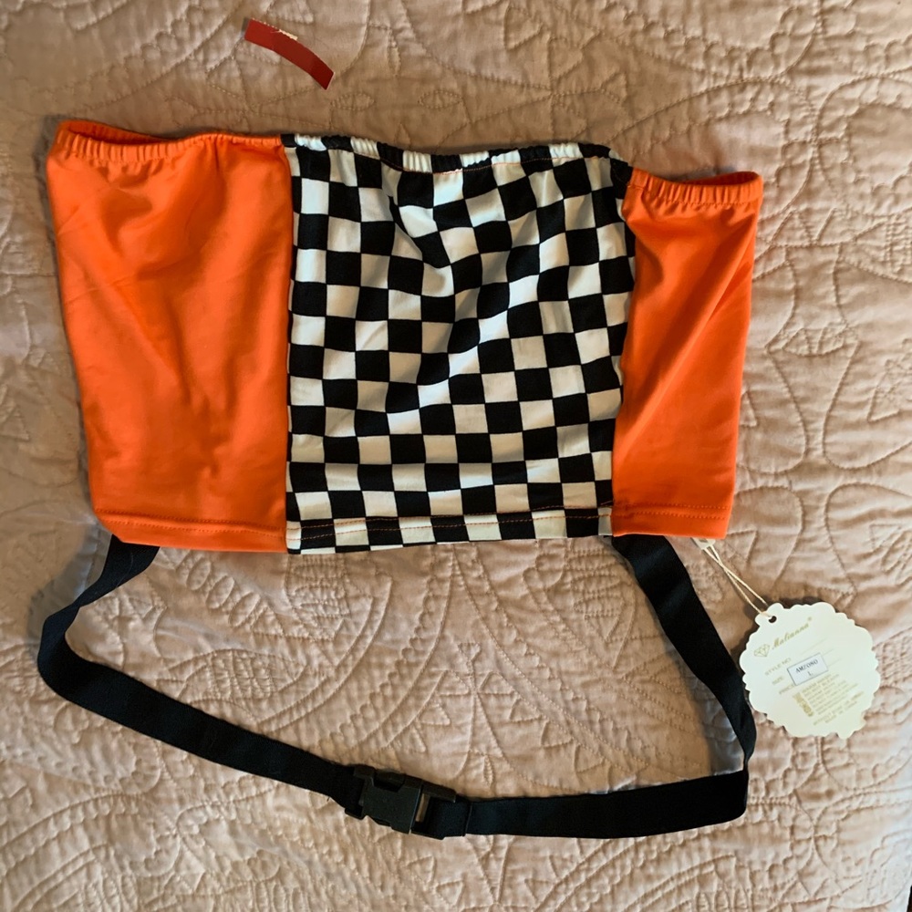 Orange & Checkered tube top